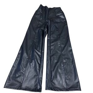 Halara Black Faux Leather Flare Leg High Waisted Tummy Control Pants  Size Small